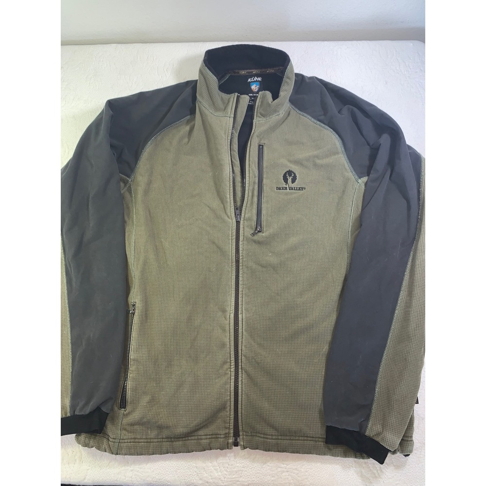 Kuhl Mens XL Deer Valley Full Zip Jacket Olive Green Waffle Grid Fleece Jacket